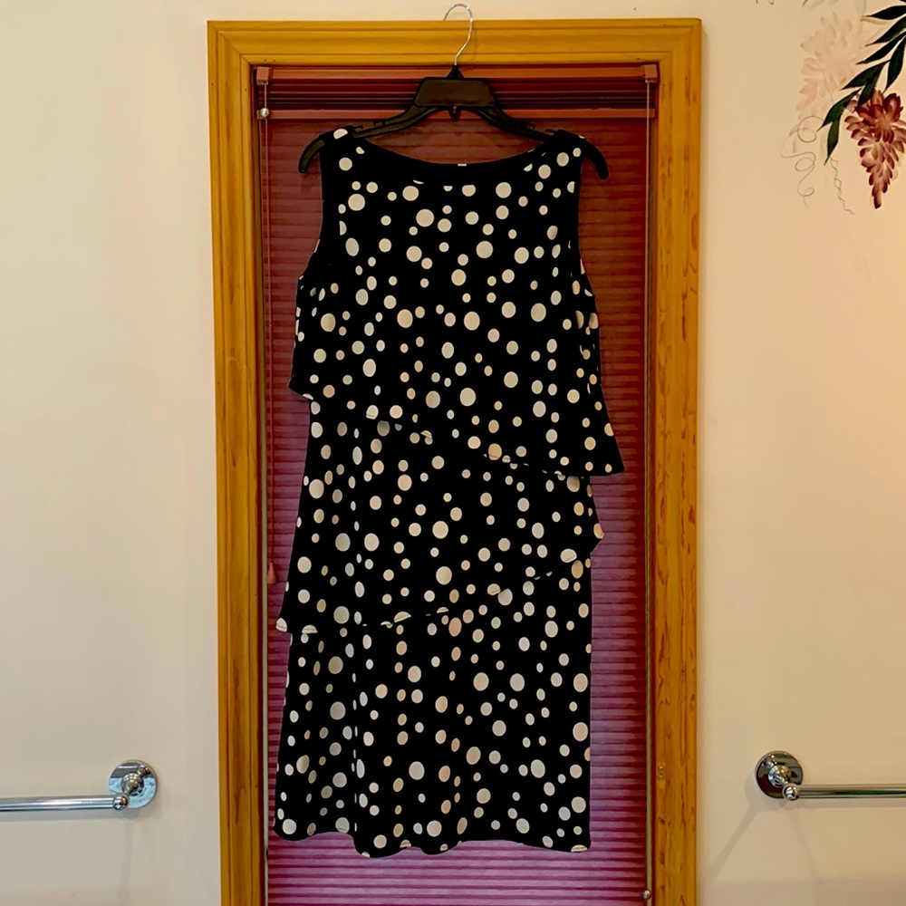 Sleeveless Black and White Polka Dot Tiered Dress